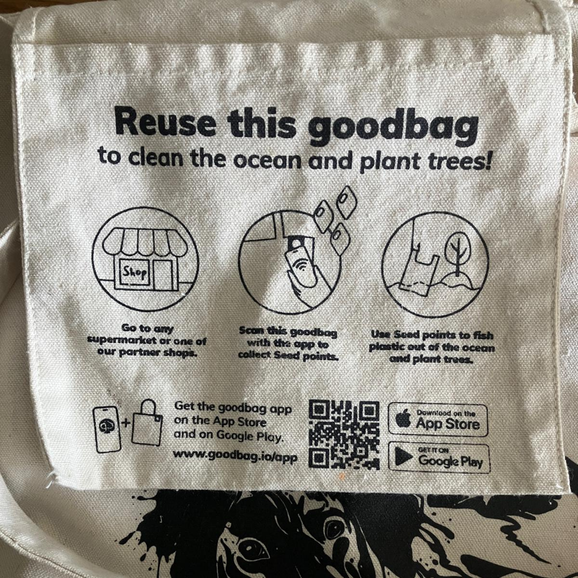 Große Tasche aus Bio-Baumwolle mit Print der Steppenwolf-Crew - nachhaltig Gutes tun. Goodbag-APP.